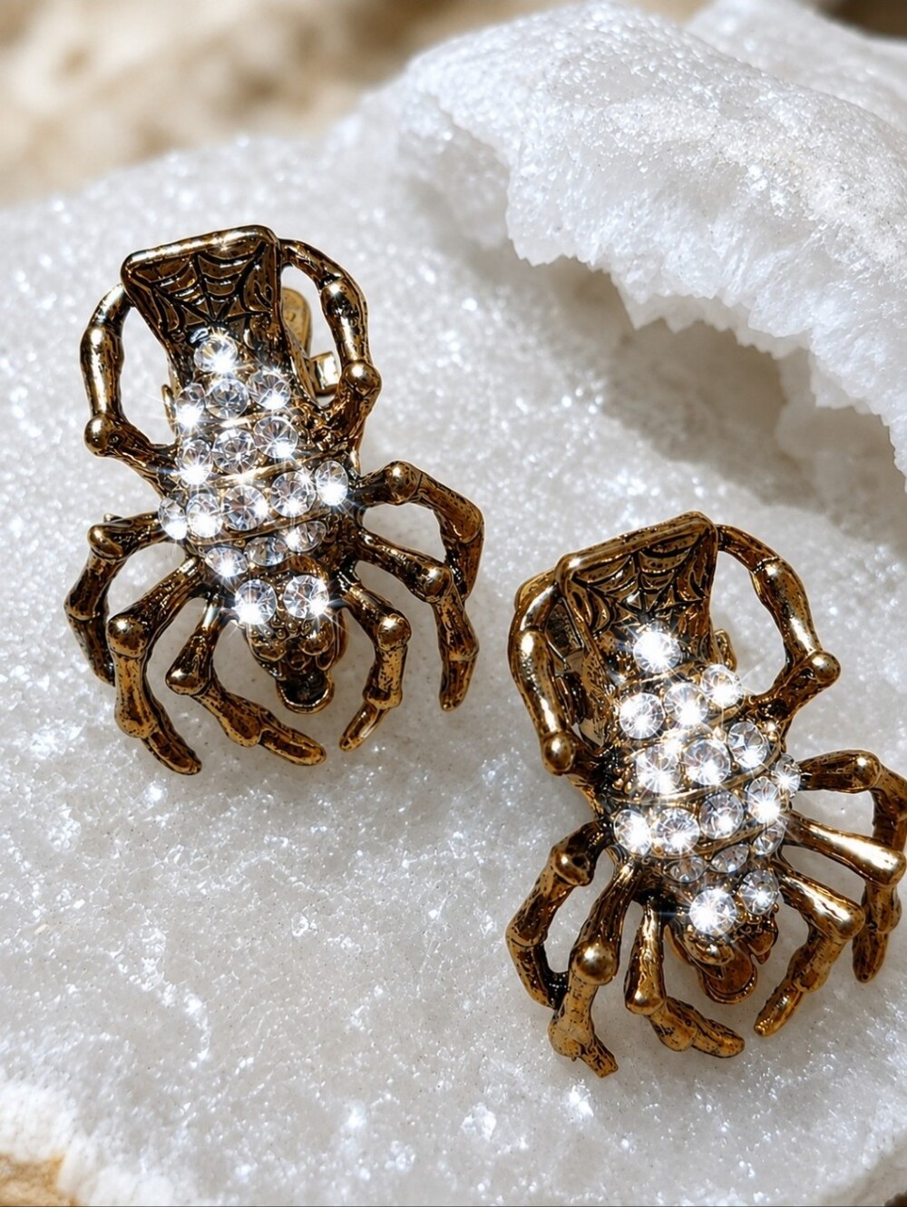 Spider Spiders Gold Tone Clear Crystal Rhinestone Bug Hair Jewelry Clips NEW
